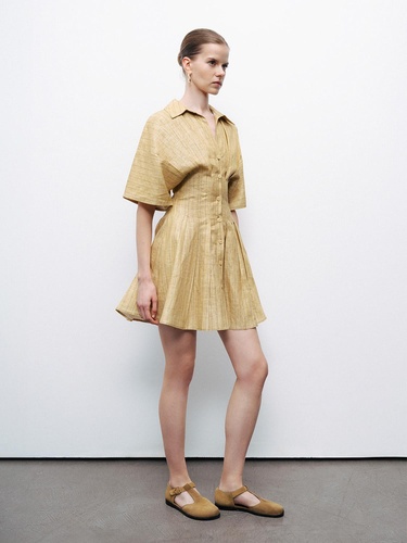  Keten Mini Gömlek Elbise