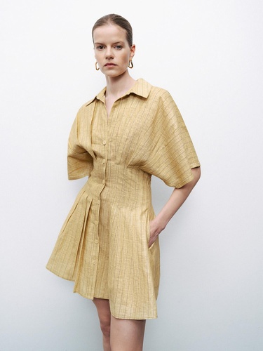  Keten Mini Gömlek Elbise