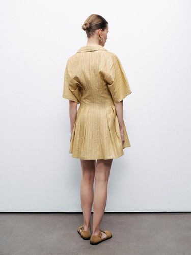  Keten Mini Gömlek Elbise