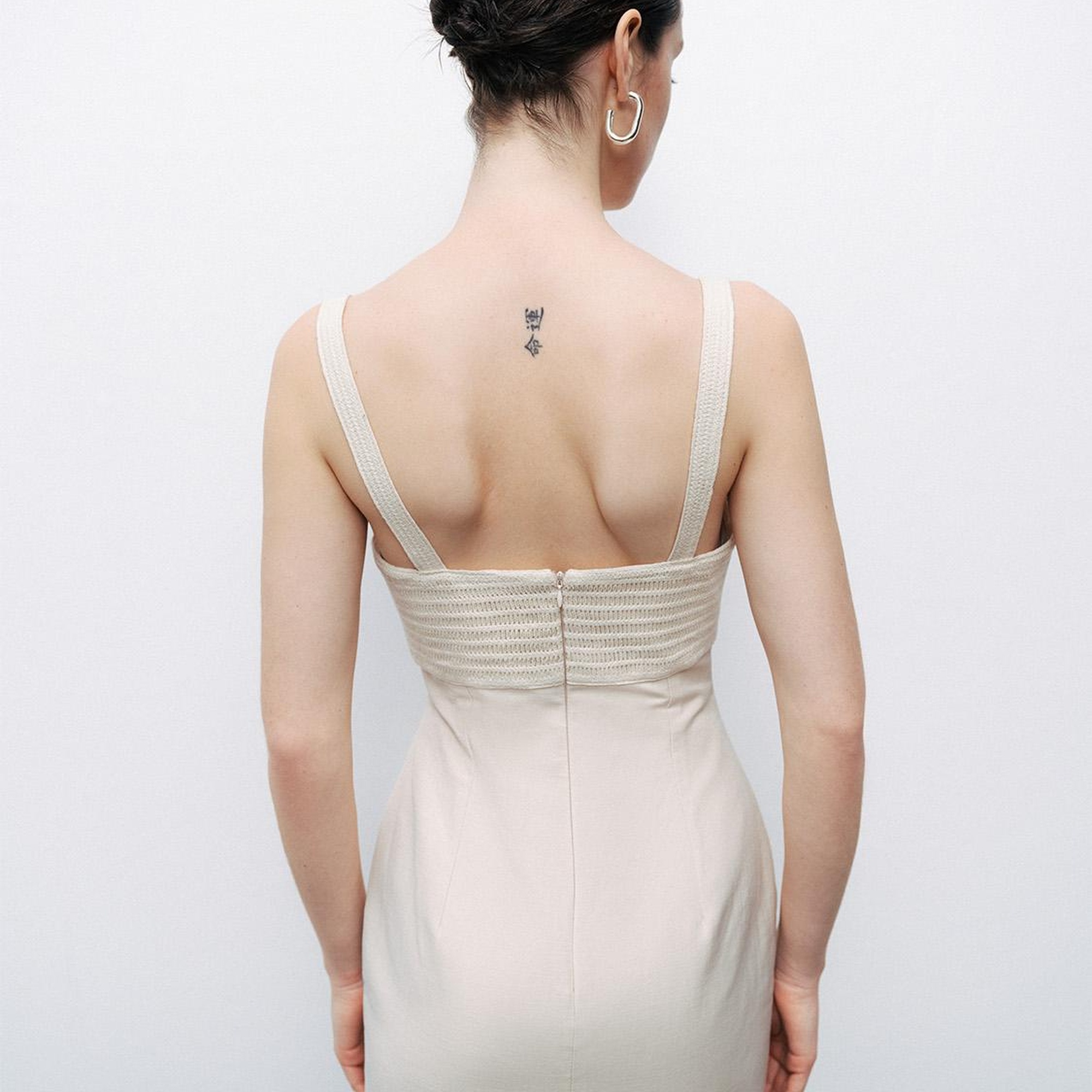 Brode Detaylı Keten Maxi Elbise