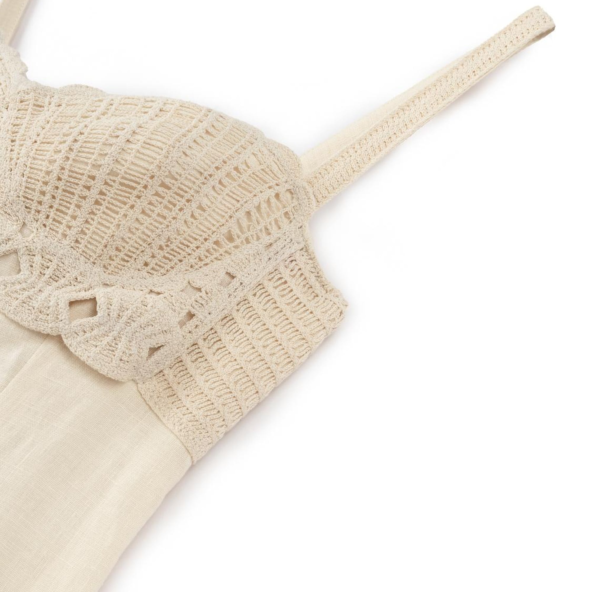 Brode Detaylı Keten Maxi Elbise