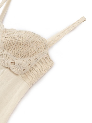  Brode Detaylı Keten Maxi Elbise