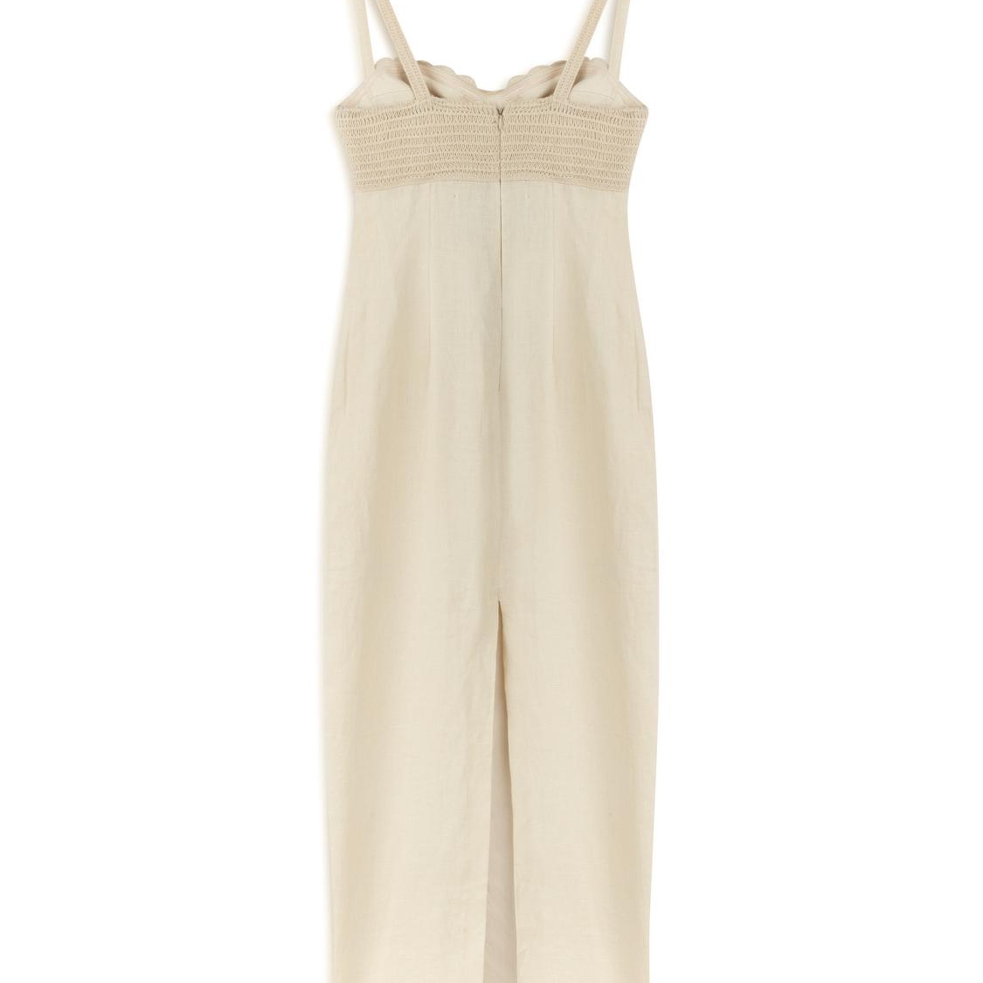 Brode Detaylı Keten Maxi Elbise