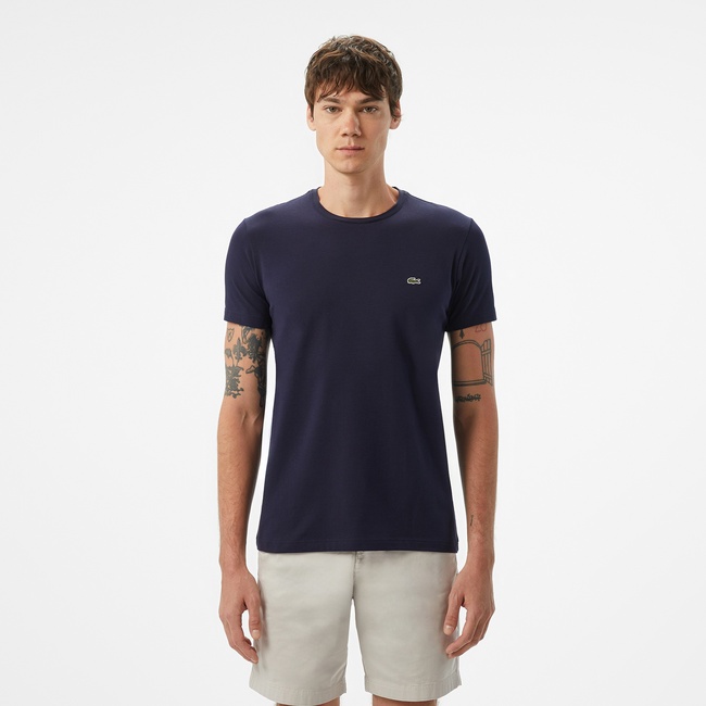  Lacoste Erkek Slim Fit Bisiklet Yaka Lacivert T-Shirt