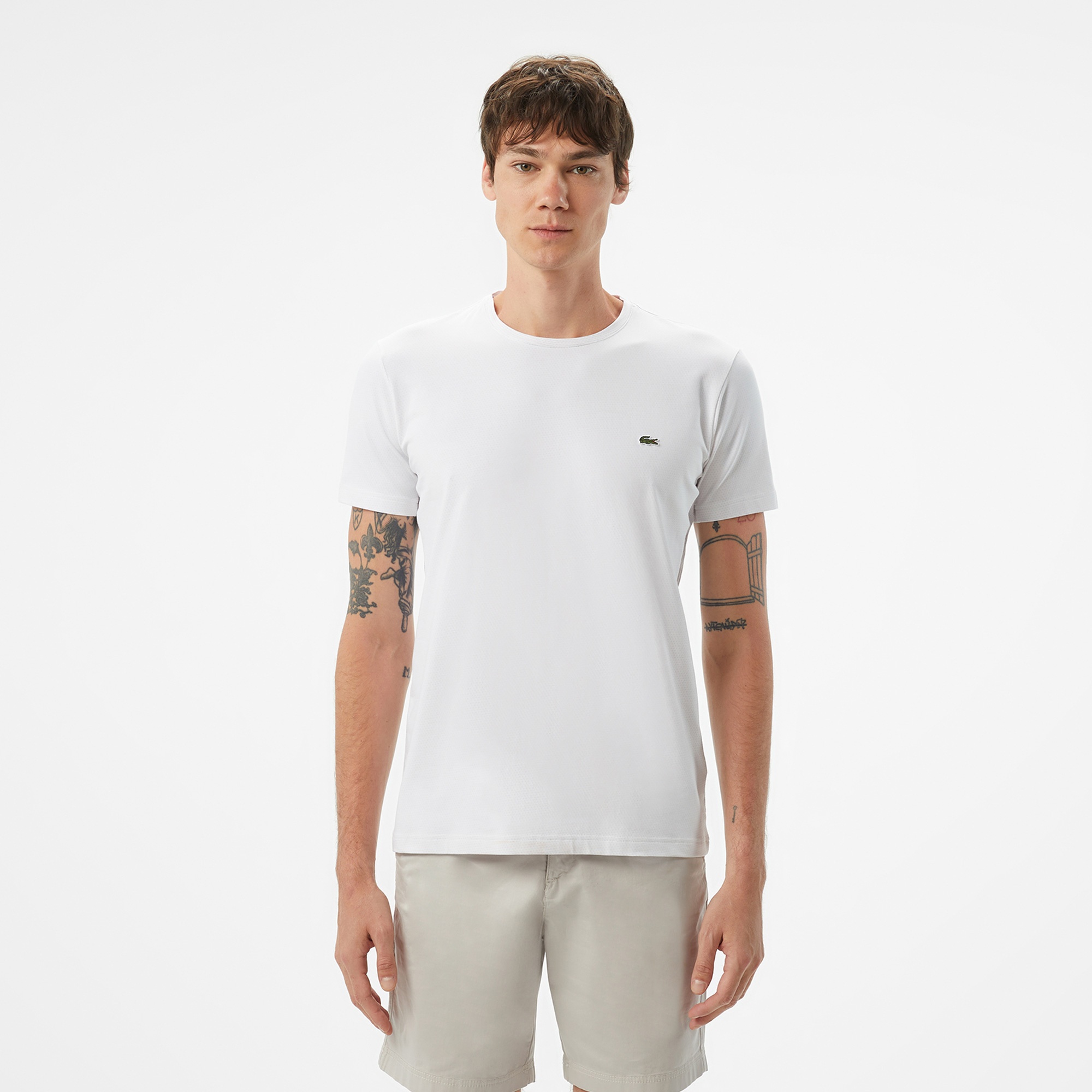 Lacoste Erkek Slim Fit Bisiklet Yaka Beyaz T-Shirt