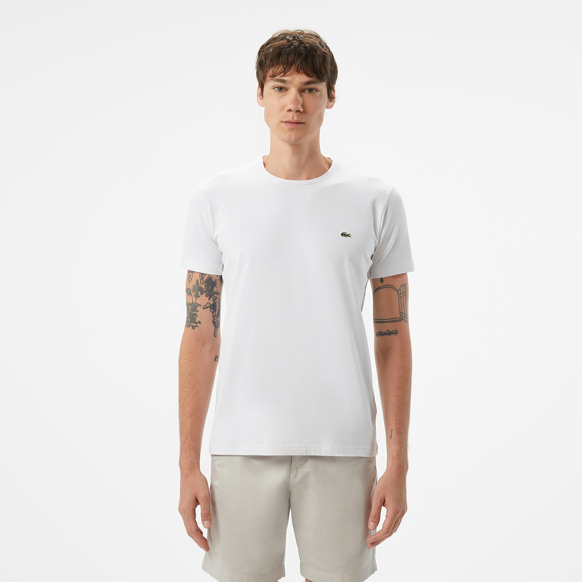  Lacoste Erkek Slim Fit Bisiklet Yaka Beyaz T-Shirt