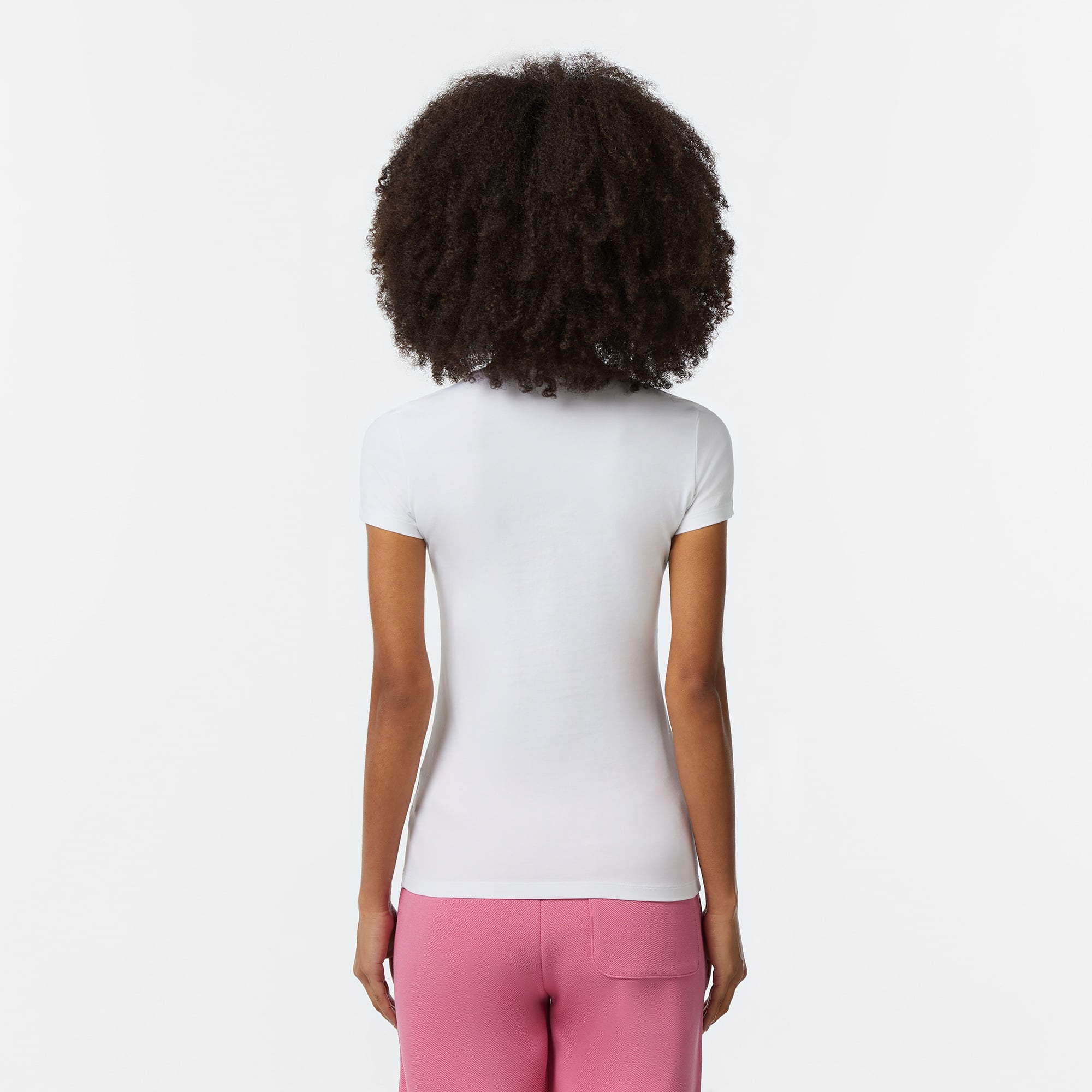 Lacoste Kadın Slim Fit V Yaka Beyaz T-Shirt