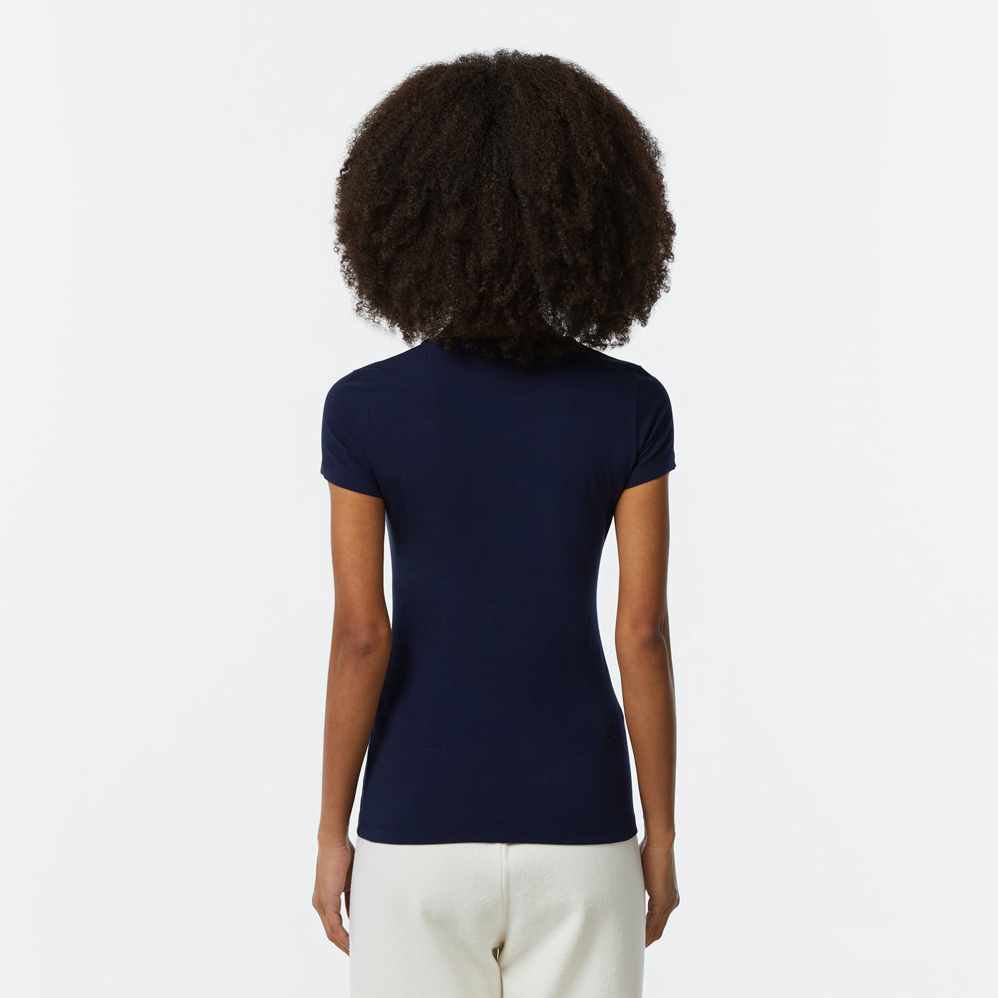 Lacoste Kadın Slim Fit V Yaka Lacivert T-Shirt