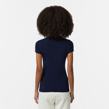  Lacoste Kadın Slim Fit V Yaka Lacivert T-Shirt