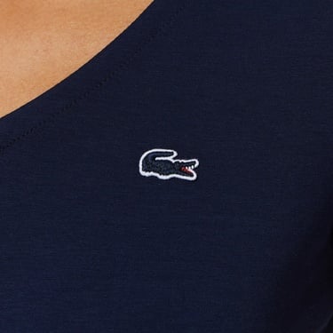  Lacoste Kadın Slim Fit V Yaka Lacivert T-Shirt