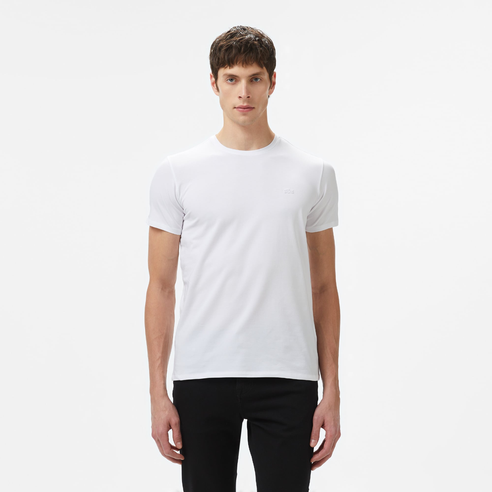  Lacoste Erkek Slim Fit Bisiklet Yaka Beyaz T-Shirt
