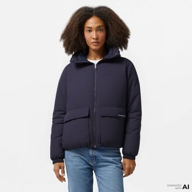  Converse Kadın Kapüşonlu Lacivert Şişme Mont