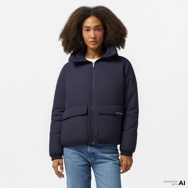  Converse Kadın Kapüşonlu Lacivert Şişme Mont