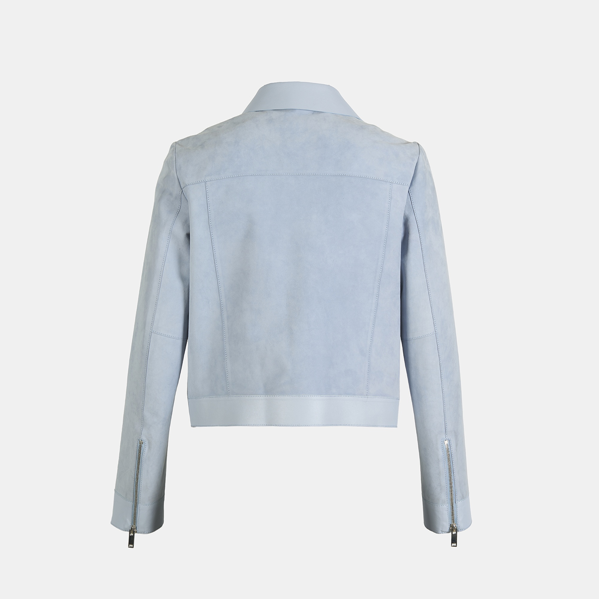 Limited Edition Kadın Mavi Deri Detaylı Fermuarlı Süet Ceket