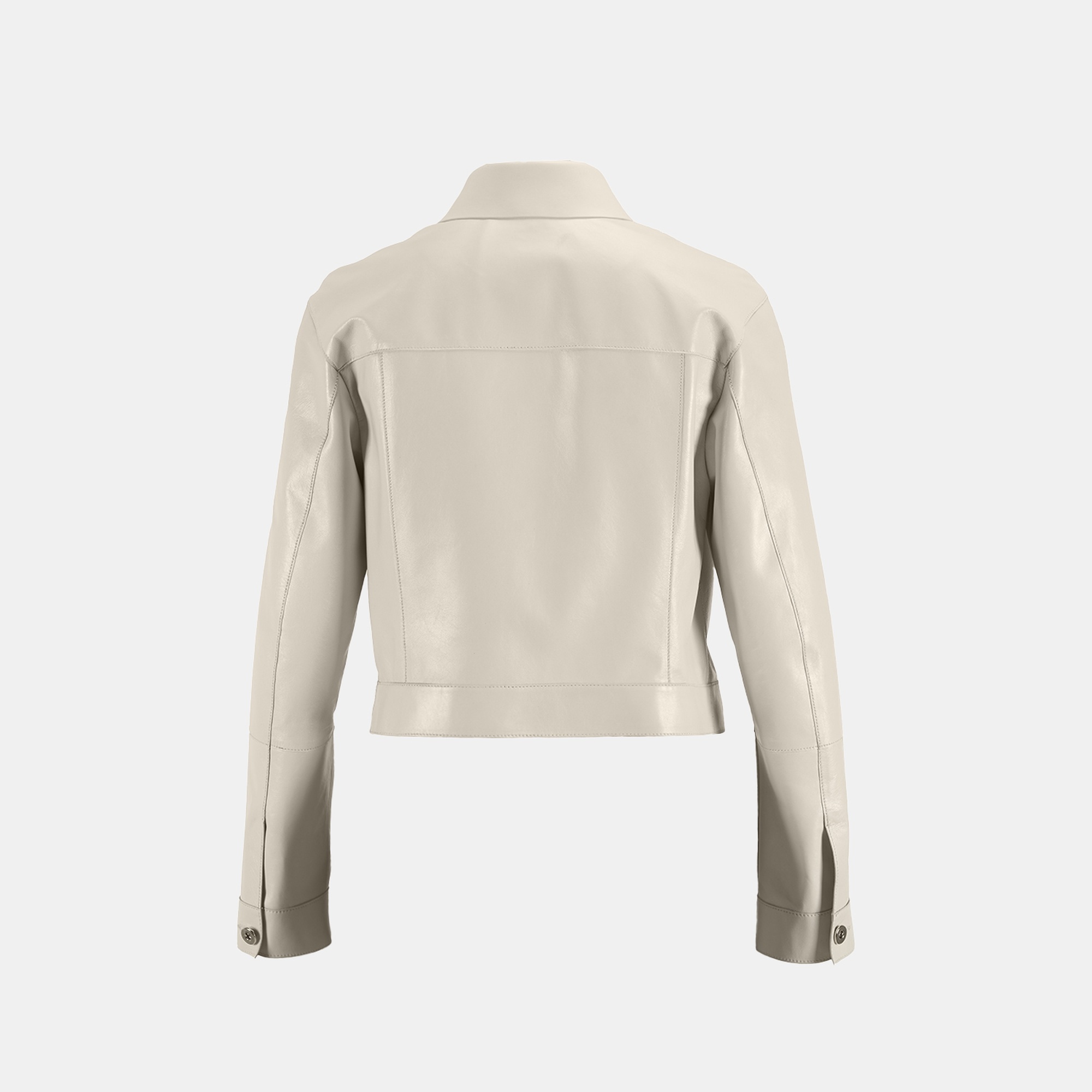 Kadın Beyaz Gömlek Yaka Metal Düğme Detaylı Deri Ceket