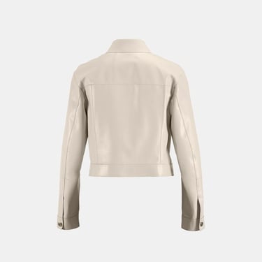  Kadın Beyaz Gömlek Yaka Metal Düğme Detaylı Deri Ceket