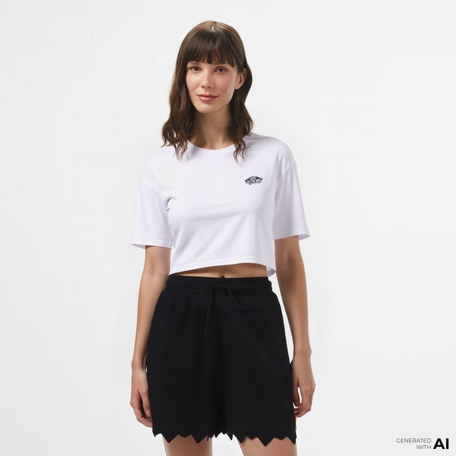  Vans W Style 76 ii Crew Crop Ss Kadın Beyaz T-Shirt