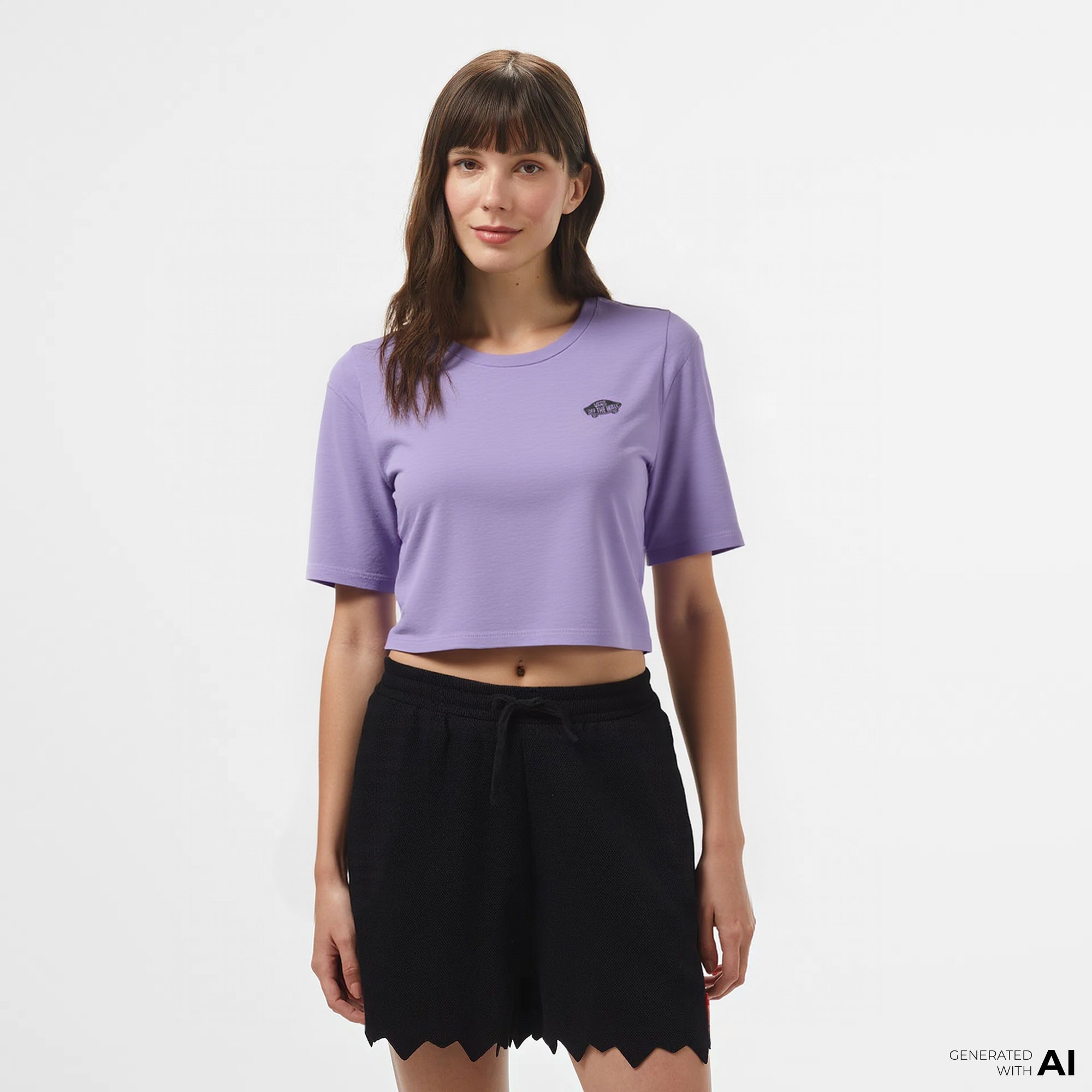 Vans W Style 76 ii Crew Crop Ss Kadın Mor T-Shirt