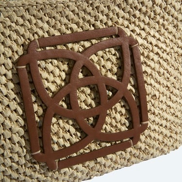  Kadın Bej Deri Detaylı Hasır El Çantası