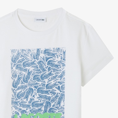  Lacoste Çocuk Bisiklet Yaka Baskılı Beyaz T-Shirt