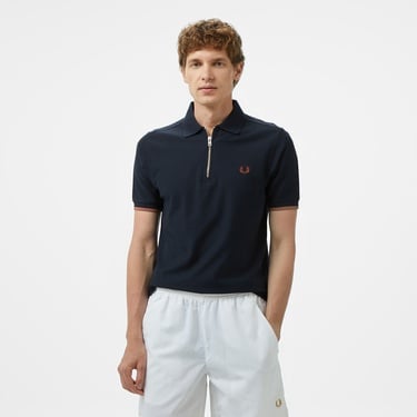  Fred Perry Crepe Pique Zip Neck Erkek Lacivert Polo