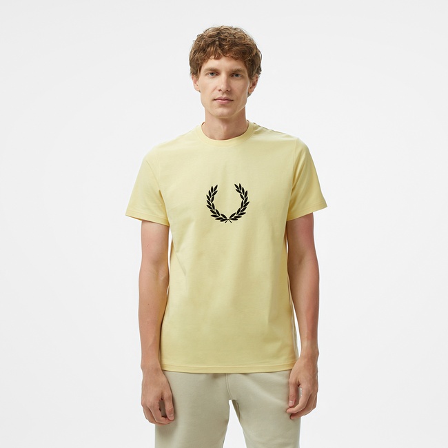  Fred Perry Flocked Laurel Wreath Gra Erkek Sarı T-Shirt