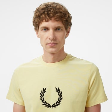  Fred Perry Flocked Laurel Wreath Gra Erkek Sarı T-Shirt