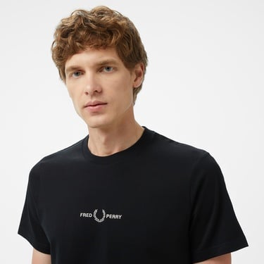  Fred Perry Embroidered Erkek Siyah T-Shirt