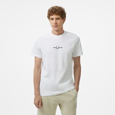  Fred Perry Embroidered Erkek Beyaz T-Shirt