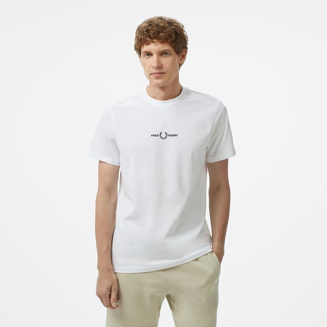  Fred Perry Embroidered Erkek Beyaz T-Shirt