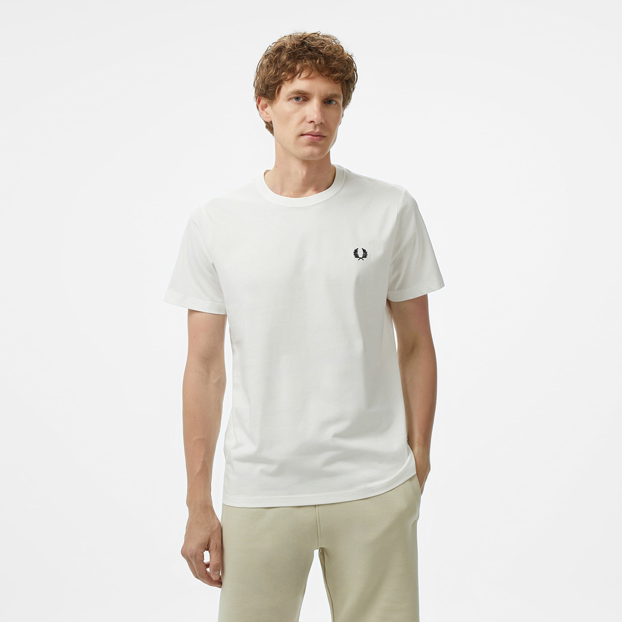  Fred Perry Crew Neck Erkek Beyaz T-Shirt