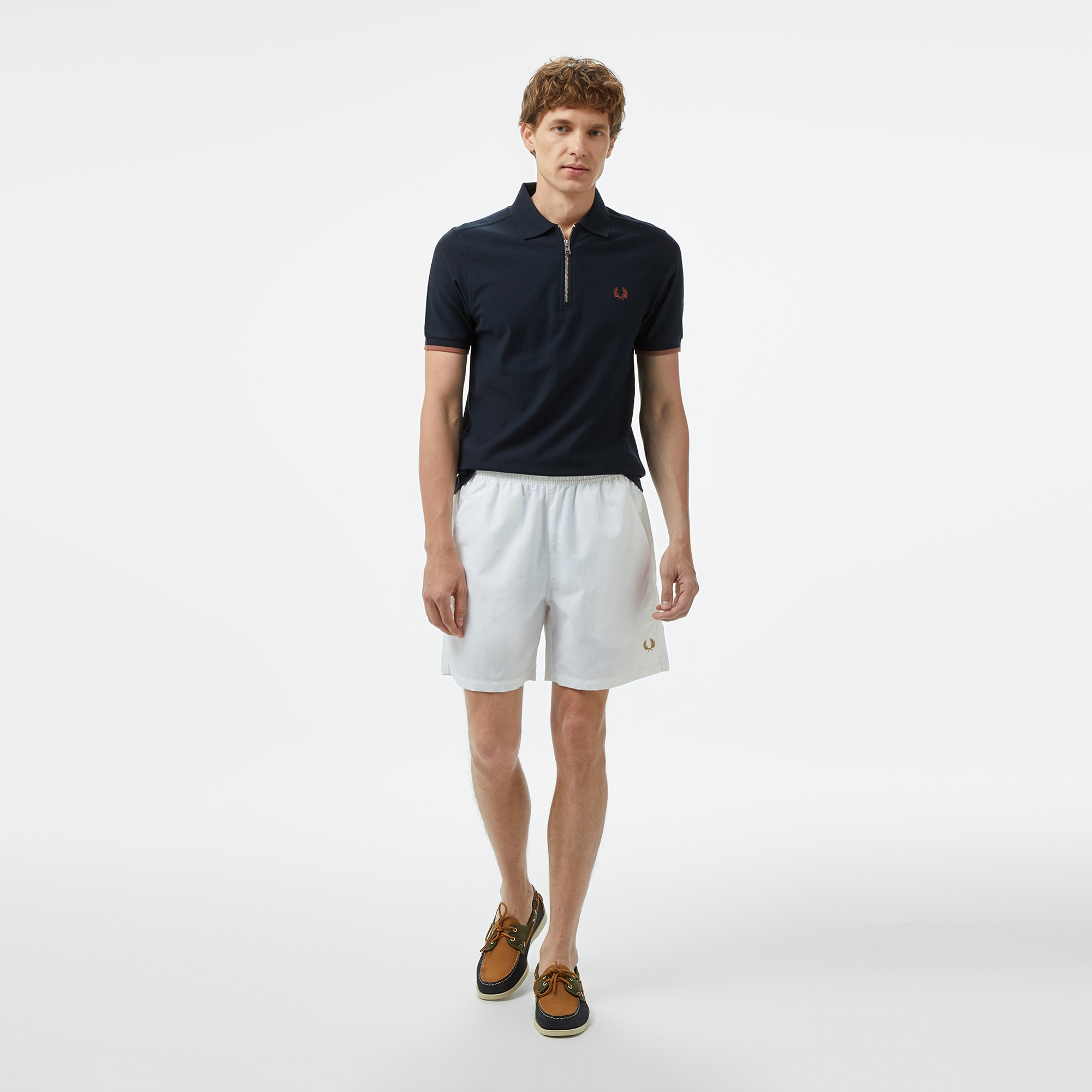 Fred Perry Crepe Pique Zip Neck Erkek Lacivert Polo