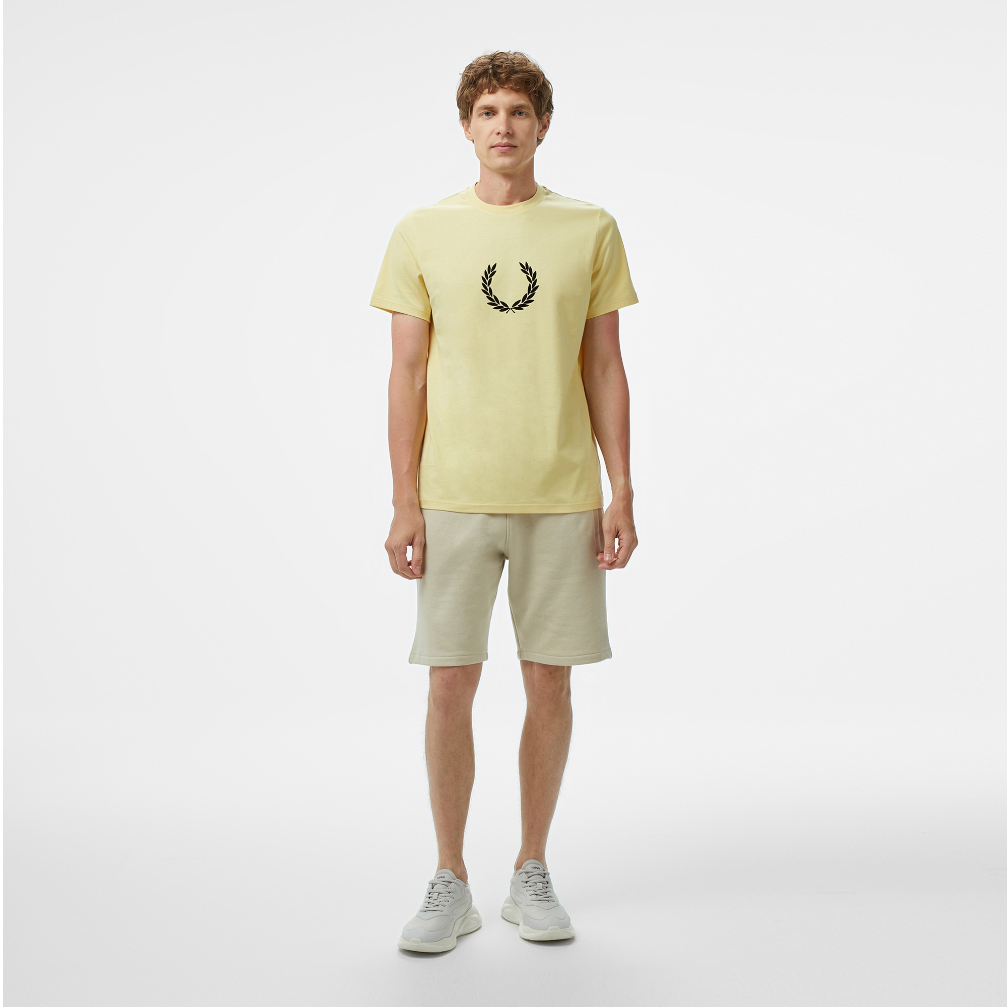 Fred Perry Flocked Laurel Wreath Gra Erkek Sarı T-Shirt