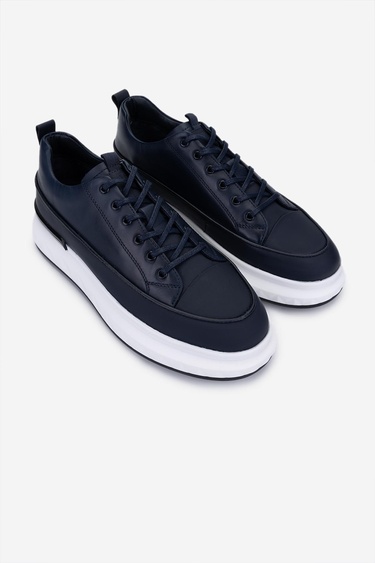  Valmenti Erkek Hakiki Deri Lacivert Casual Ayakkabı