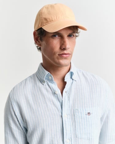  GANT Erkek Mavi Regular Fit Düğmeli Yaka Çizgili Keten Gömlek