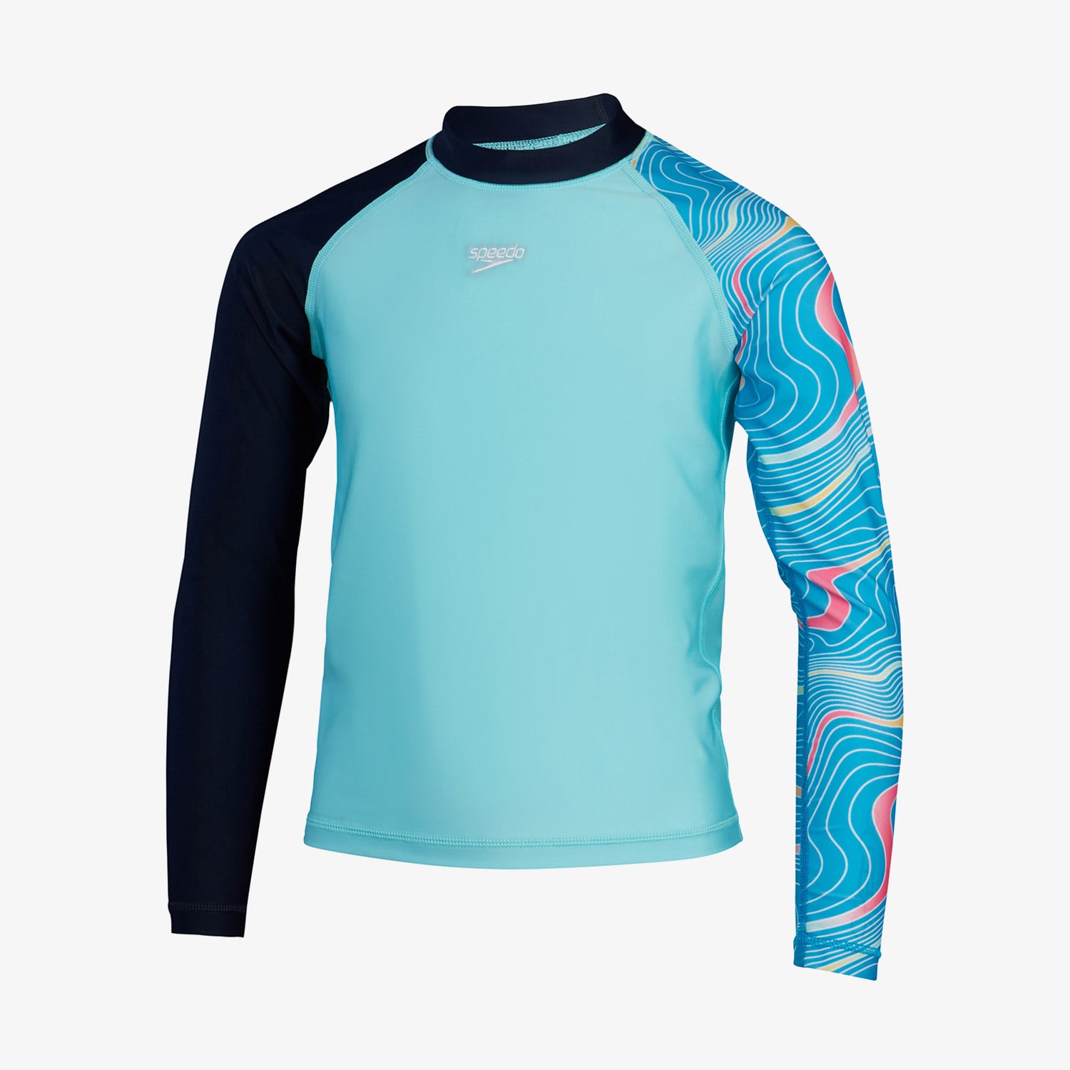  Speedo Printed Long Sleeve Çocuk Mavi Yüzücü Üstü