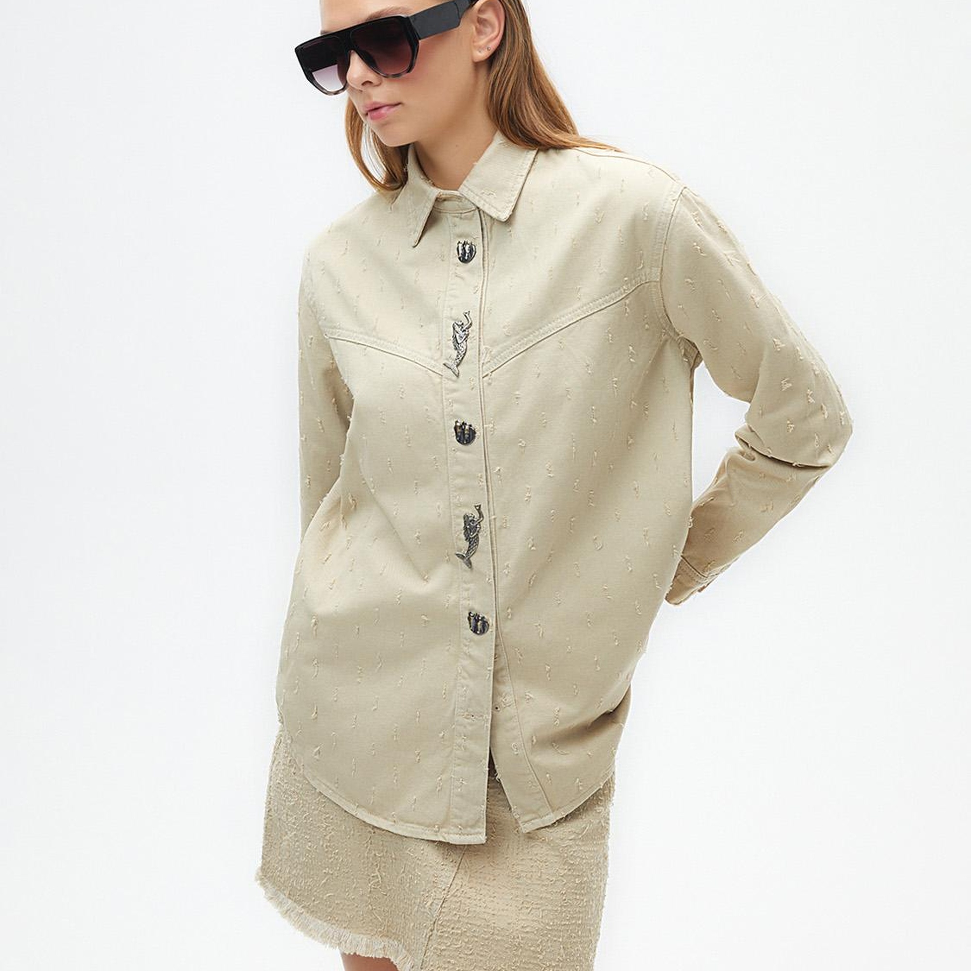 Püskül Detaylı Mini Denim Etek