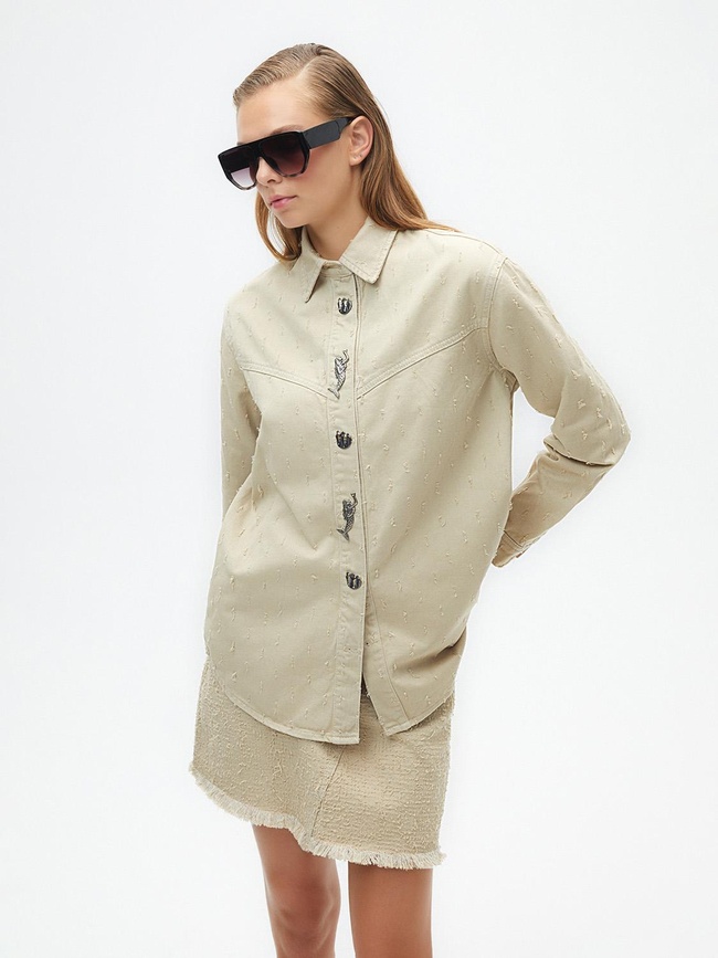  Püskül Detaylı Mini Denim Etek