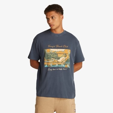  Tommy Jeans Beach Club Graphic Erkek Mavi T-Shirt