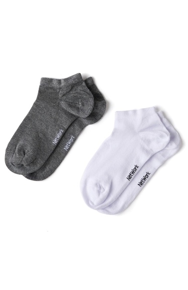  Network Erkek Beyaz Gri 2li Bambu Çorap Seti