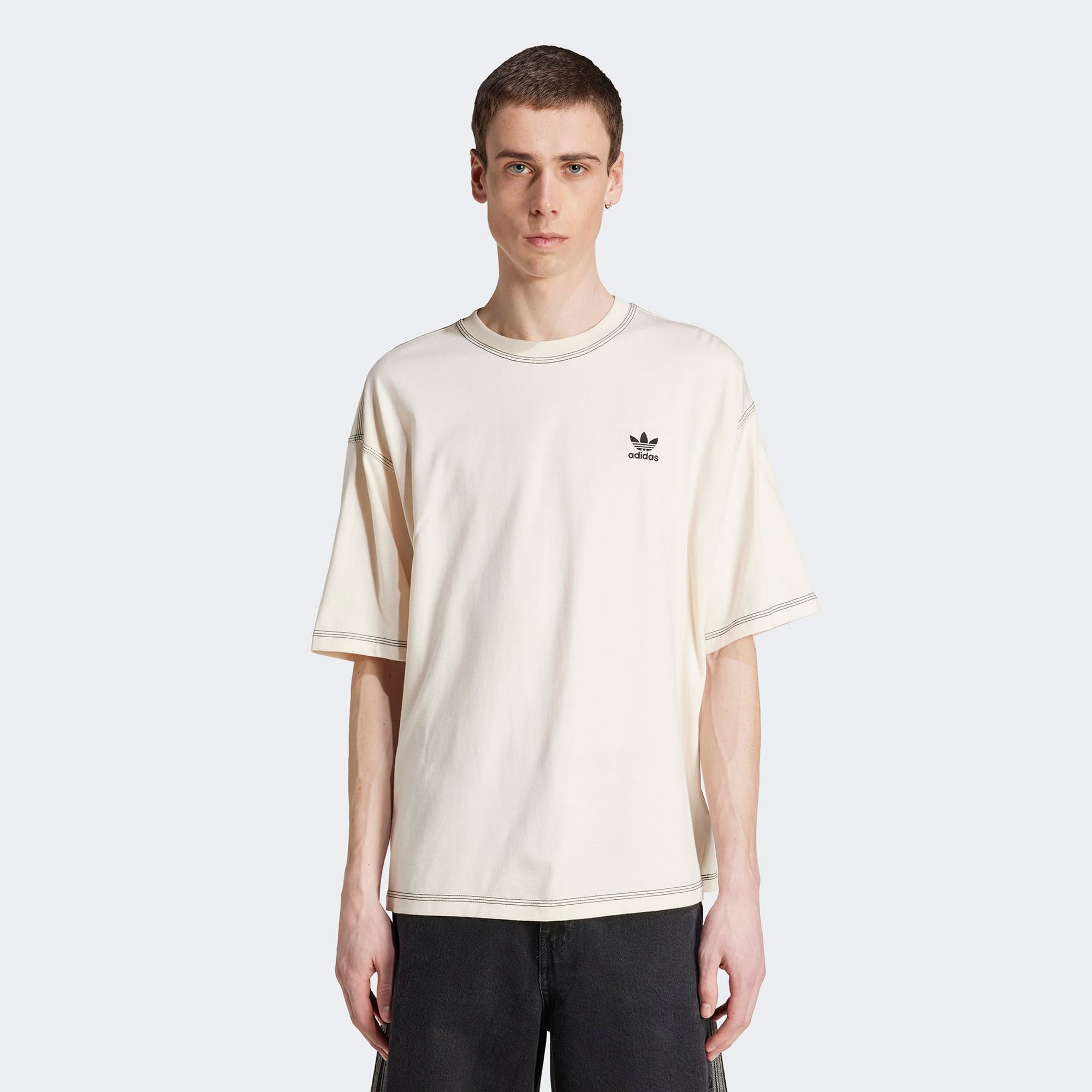adidas Trefoil Essentials Erkek Beyaz Oversize T-Shirt