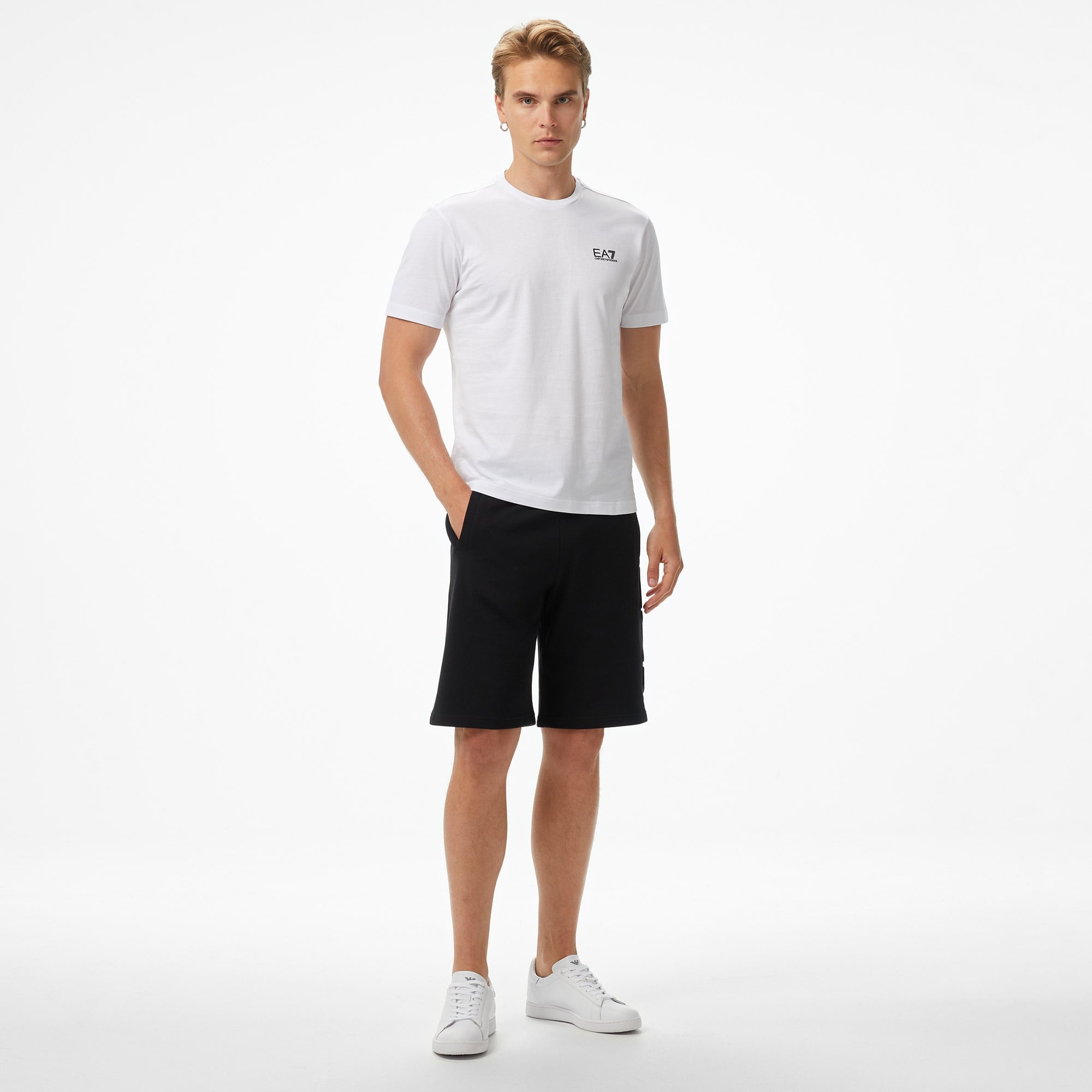 EA7 Erkek Beyaz Bisiklet Yaka T-Shirt