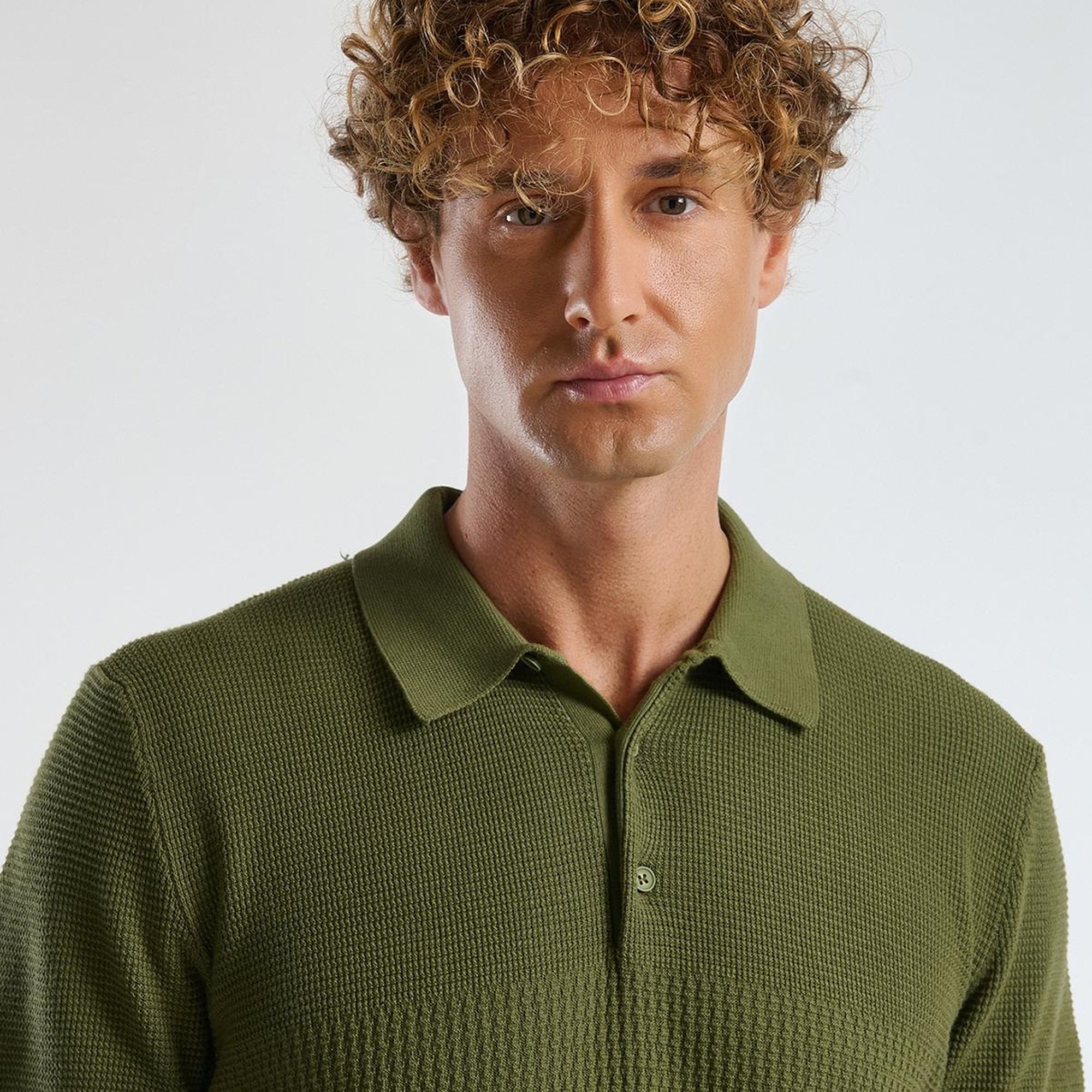 Erkek Haki %100 Koton Regular Fit Triko Polo Yaka  Kazak