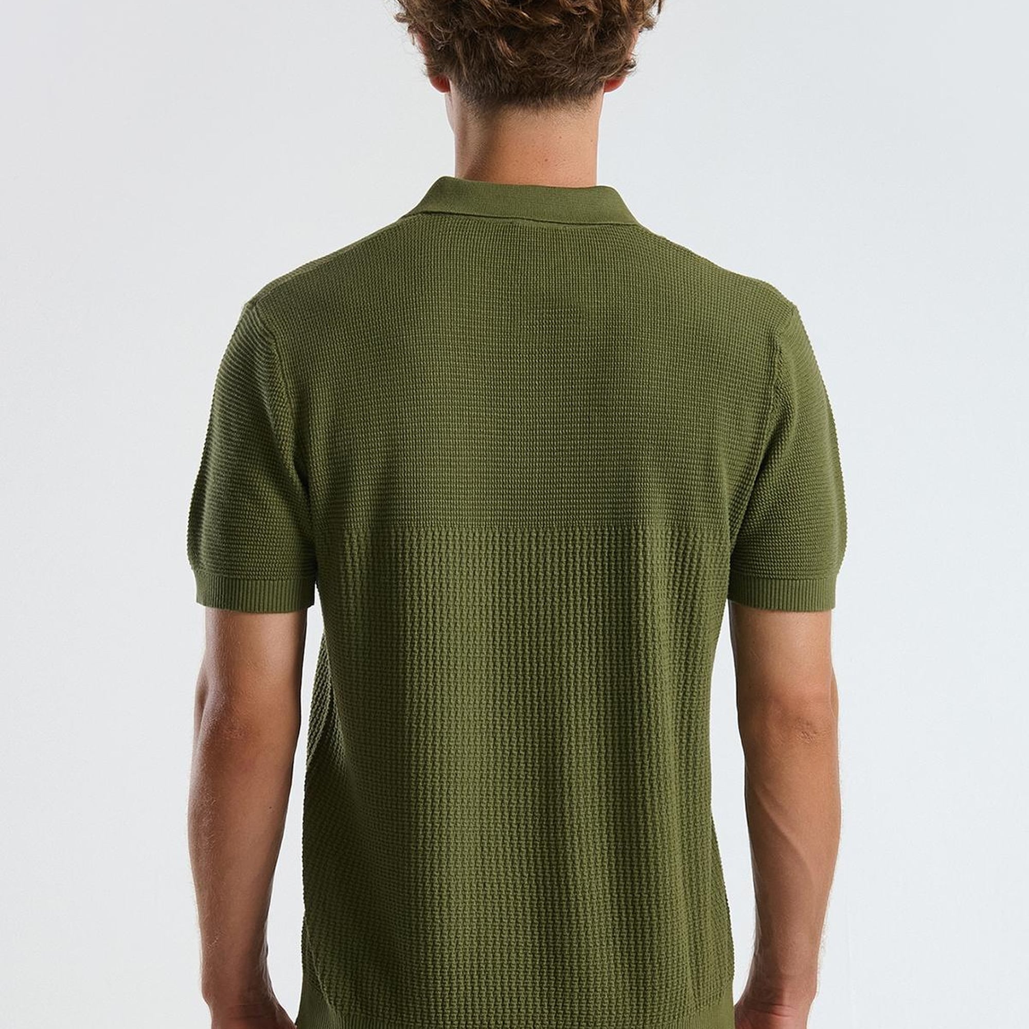 Erkek Haki %100 Koton Regular Fit Triko Polo Yaka  Kazak