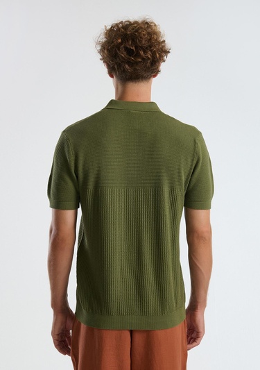  Erkek Haki %100 Koton Regular Fit Triko Polo Yaka  Kazak