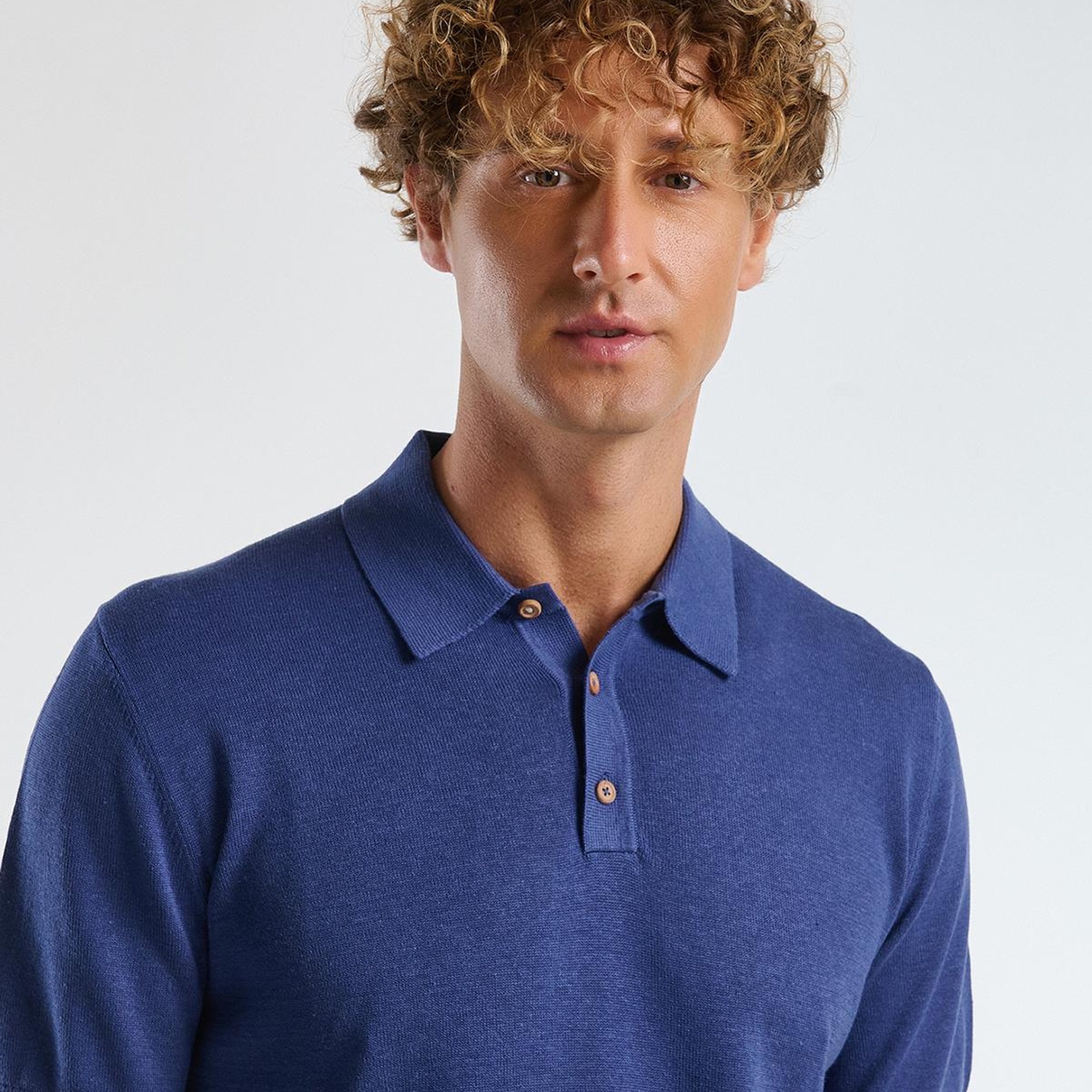 Erkek Lavanta Mavisi Kenevir Karışımlı Regular Fit Triko Polo Yaka Kısa Kollu Kazak