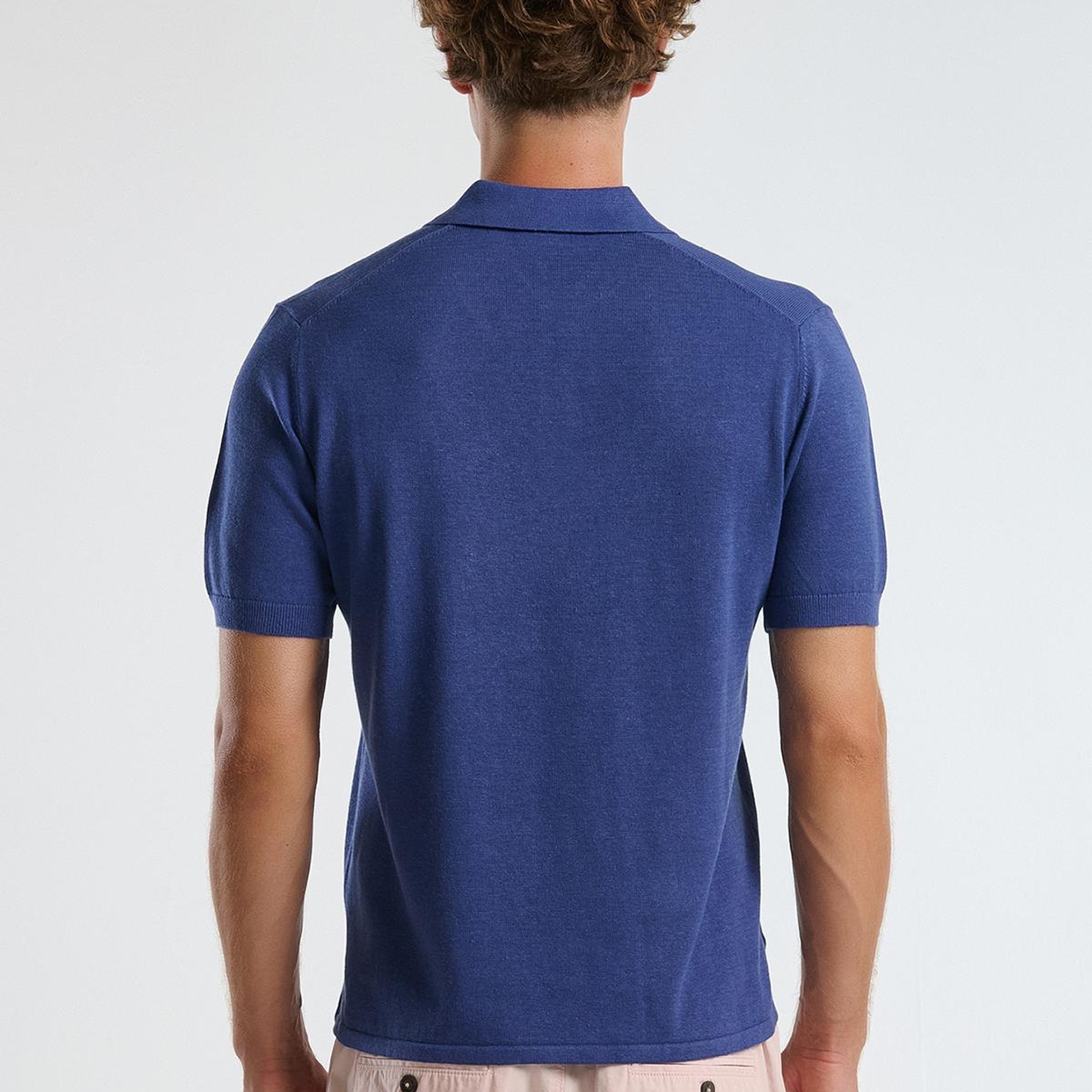 Erkek Lavanta Mavisi Kenevir Karışımlı Regular Fit Triko Polo Yaka Kısa Kollu Kazak