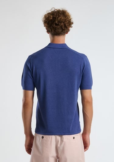  Erkek Lavanta Mavisi Kenevir Karışımlı Regular Fit Triko Polo Yaka Kısa Kollu Kazak