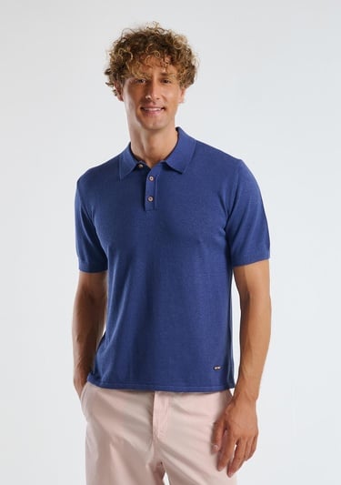  Erkek Lavanta Mavisi Kenevir Karışımlı Regular Fit Triko Polo Yaka Kısa Kollu Kazak