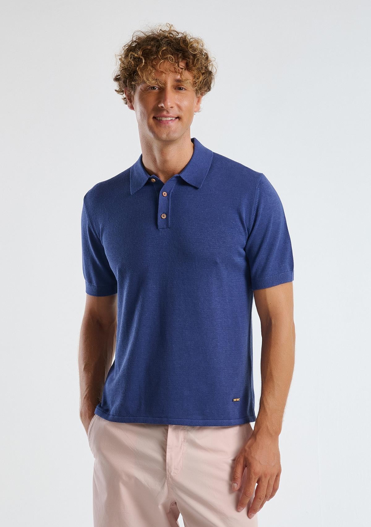  Erkek Lavanta Mavisi Kenevir Karışımlı Regular Fit Triko Polo Yaka Kısa Kollu Kazak